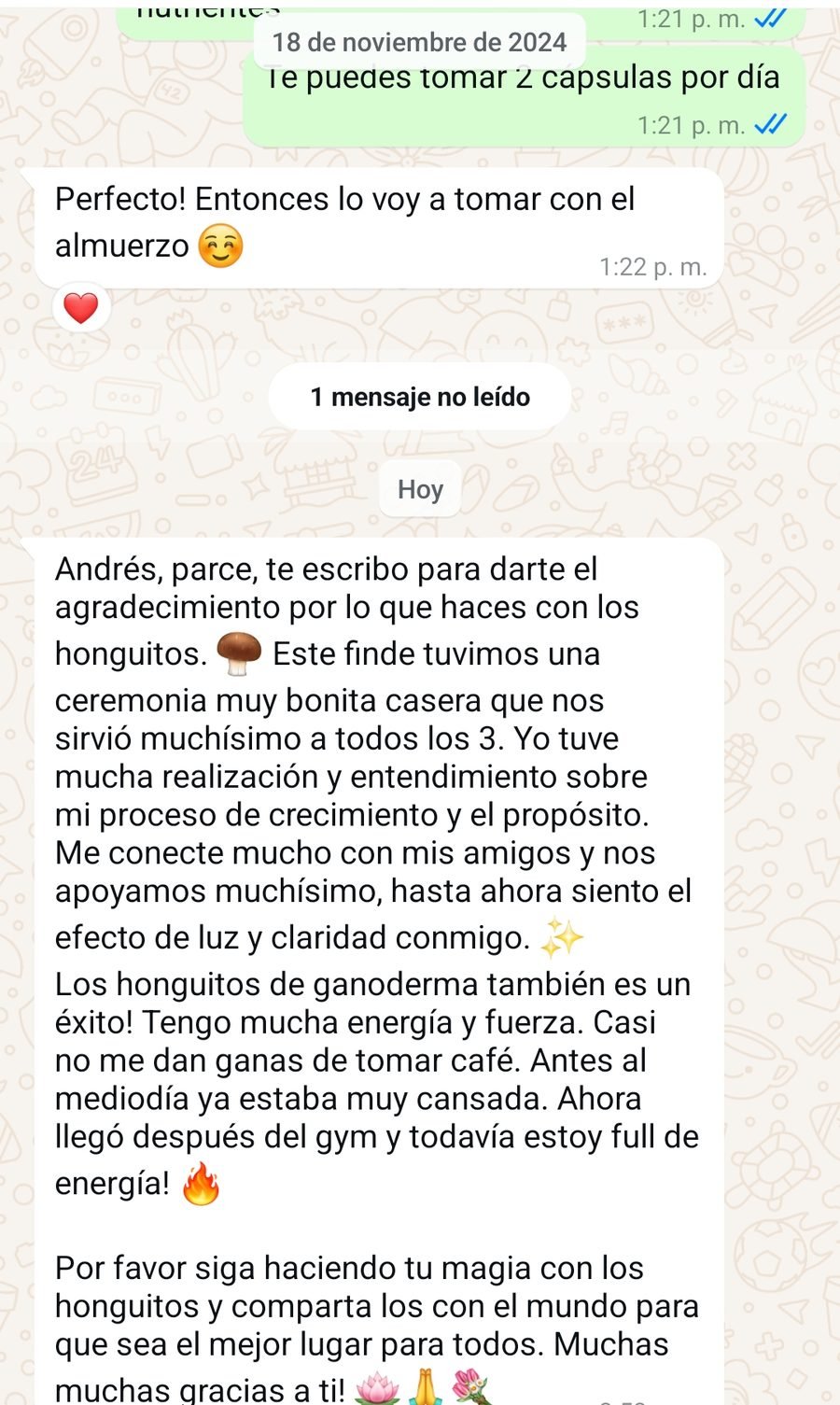 Captura de la conversación, con los datos de la persona recortados